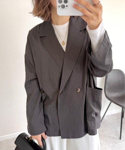 『新品　未使用』ANGIE シアー ジャケット ダークグレー ANGIE ジャケット テーラードジャケット シアー レディース