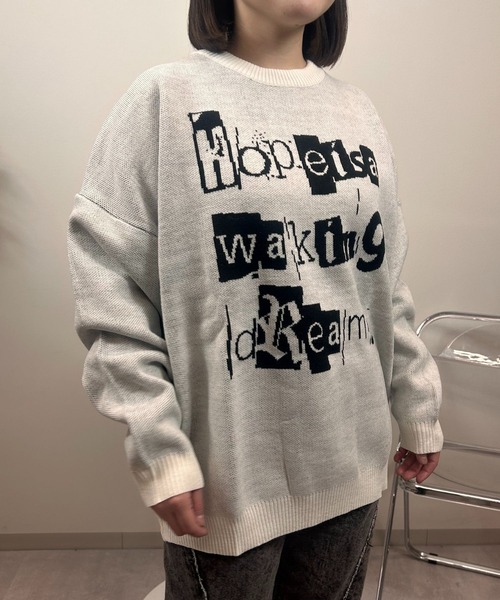 プリント ルーズ ニット セーター ストリート 韓国 秋冬 hr6163 プリント ルーズ ニット セーター ストリート 秋冬 韓国 cr6163