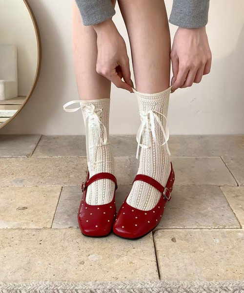 Nia（ニア）の「Nia(ニア)/スタッズドット　メリージェーンシューズ（バレエシューズ・レディース・アイボリー/ブラック/レッド・36/38/40）」の7枚目の写真