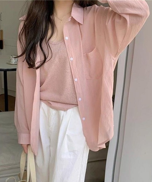 STYLEBLOCK（スタイルブロック）の「シアーシャツ（シャツ/ブラウス・レディース・ホワイト/ピンク/ブラウン/ライトブルー・M/2XL）」の4枚目の写真