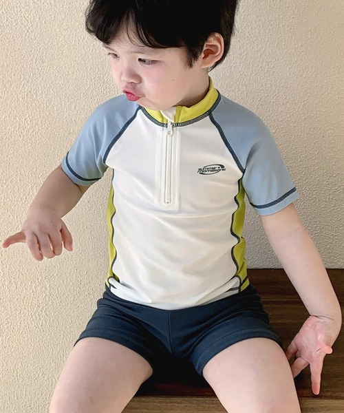 TeddyShop（テディショップ）の「キッズ水着 半袖マルチ配色ラッシュガードトップス+ショートパンツ+キャップ 上下3点セット（水着・キッズ・ブルーグリーン/イエロー系その他・110cm/120cm/150cm/140cm/130cm）」の11枚目の写真