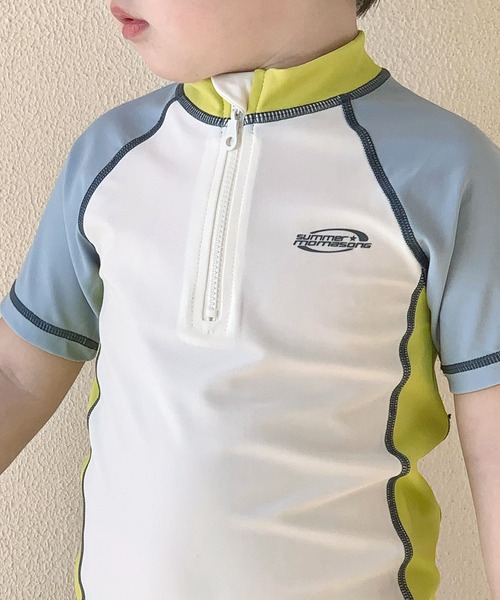 TeddyShop（テディショップ）の「キッズ水着 半袖マルチ配色ラッシュガードトップス+ショートパンツ+キャップ 上下3点セット（水着・キッズ・ブルーグリーン/イエロー系その他・110cm/120cm/150cm/140cm/130cm）」の16枚目の写真