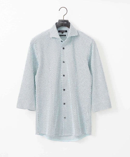 MICHEL KLEIN HOMME (ミッシェルクランオム)の「《日本製》ストレッチラッセル七分袖シャツ(シャツ/ブラウス・メンズ・ライトブルー/ブラック/カーキ・MEDIUM/LARGE/X-LARGE)」の2枚目の写真