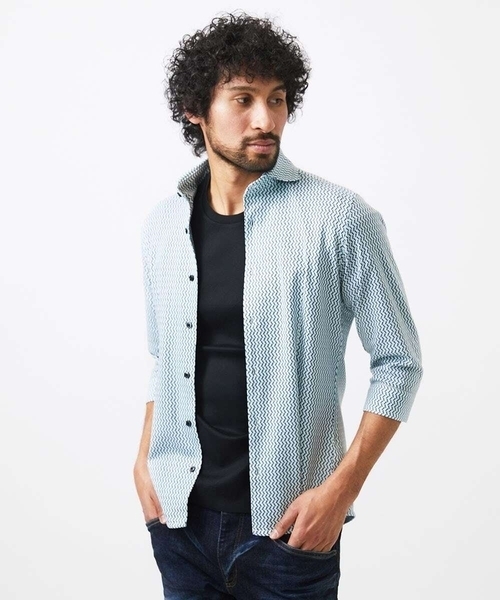 MICHEL KLEIN HOMME (ミッシェルクランオム)の「《日本製》ストレッチラッセル七分袖シャツ(シャツ/ブラウス・メンズ・ライトブルー/ブラック/カーキ・MEDIUM/LARGE/X-LARGE)」の21枚目の写真