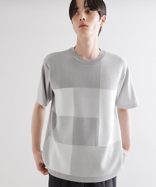 セール】ニットドッキングブロックチェック（Tシャツ/カットソー