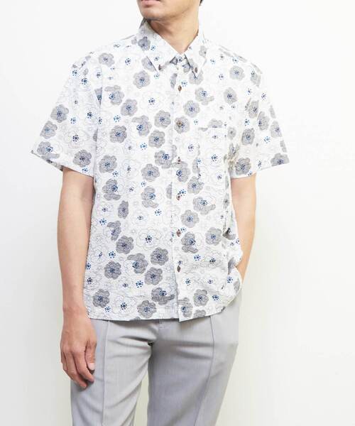 MEN'S MELROSE(メンズメルローズ)の「《限定展開》オキナワシャツ | ワッフルサッカー(シャツ/ブラウス・メンズ・ホワイト/ブラック/ネイビー/ホワイト系その他/ブルー系その他/グレイッシュベージュ・5/7/6/3/4)」の2枚目の写真