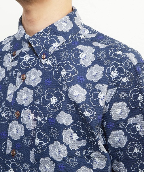 MEN'S MELROSE(メンズメルローズ)の「《限定展開》オキナワシャツ | ワッフルサッカー(シャツ/ブラウス・メンズ・ホワイト/ブラック/ネイビー/ホワイト系その他/ブルー系その他/グレイッシュベージュ・5/7/6/3/4)」の13枚目の写真