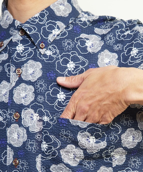 MEN'S MELROSE(メンズメルローズ)の「《限定展開》オキナワシャツ | ワッフルサッカー(シャツ/ブラウス・メンズ・ホワイト/ブラック/ネイビー/ホワイト系その他/ブルー系その他/グレイッシュベージュ・5/7/6/3/4)」の15枚目の写真