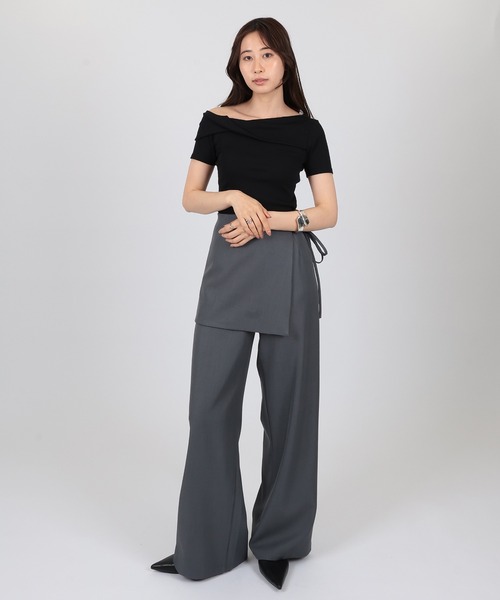 SUWDEE(スーディー)の「docking wrap skirt high waist pants(その他パンツ・レディース・ブラック/グレイッシュベージュ/チャコールグレー/グレー・M/S)」の5枚目の写真