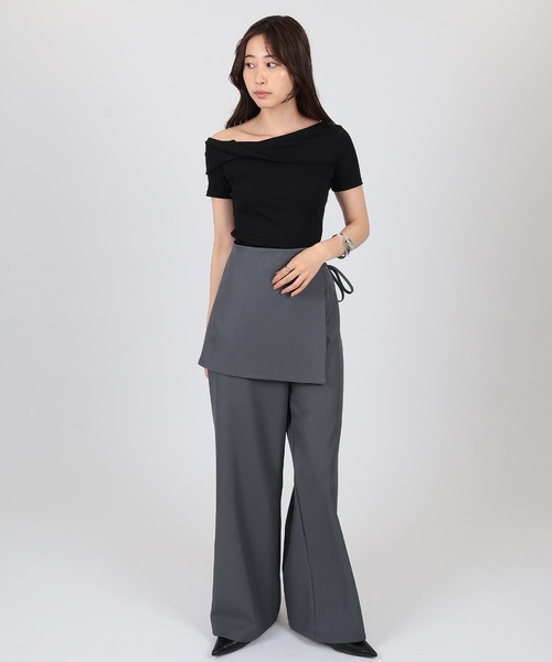 SUWDEE(スーディー)の「docking wrap skirt high waist pants(その他パンツ・レディース・ブラック/グレイッシュベージュ/チャコールグレー/グレー・M/S)」の6枚目の写真