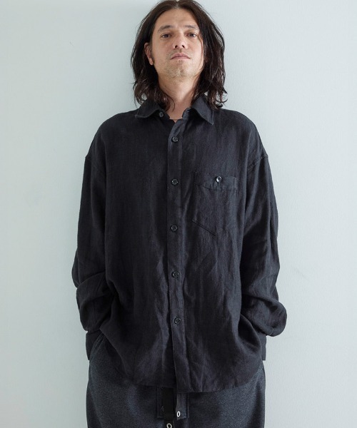 EGO TRIPPING（エゴトリッピング）の「ms6118- Brushlinen リネンシャツ（シャツ/ブラウス・メンズ・オリーブ系/ブラック・46/48）」の3枚目の写真