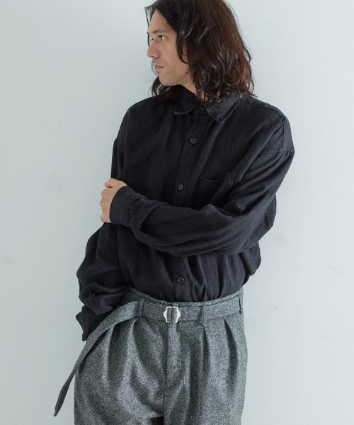 EGO TRIPPING（エゴトリッピング）の「ms6118- Brushlinen リネンシャツ（シャツ/ブラウス・メンズ・オリーブ系/ブラック・46/48）」の5枚目の写真