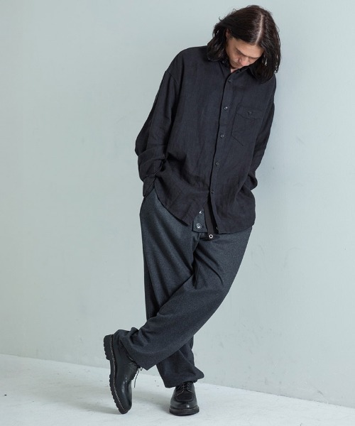 EGO TRIPPING（エゴトリッピング）の「ms6118- Brushlinen リネンシャツ（シャツ/ブラウス・メンズ・オリーブ系/ブラック・46/48）」の7枚目の写真