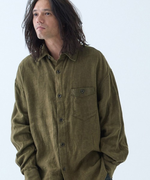 EGO TRIPPING（エゴトリッピング）の「ms6118- Brushlinen リネンシャツ（シャツ/ブラウス・メンズ・オリーブ系/ブラック・46/48）」の8枚目の写真