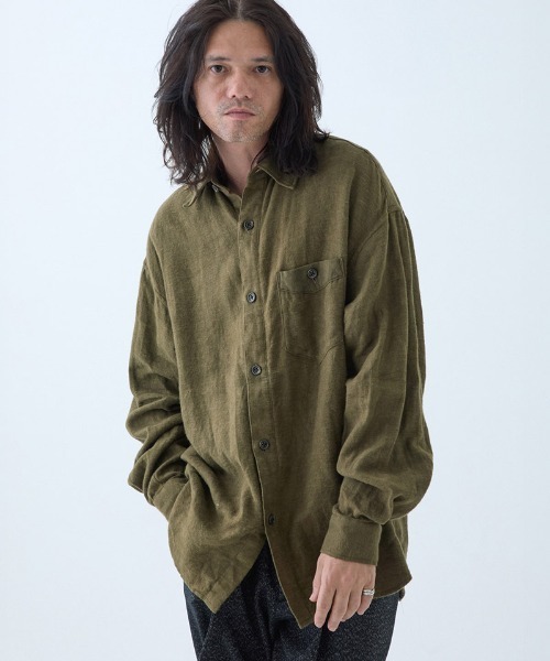 EGO TRIPPING（エゴトリッピング）の「ms6118- Brushlinen リネンシャツ（シャツ/ブラウス・メンズ・オリーブ系/ブラック・46/48）」の9枚目の写真