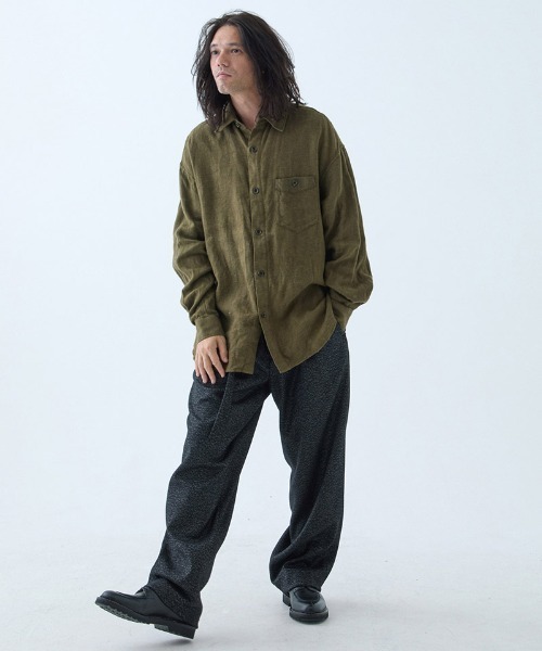 EGO TRIPPING（エゴトリッピング）の「ms6118- Brushlinen リネンシャツ（シャツ/ブラウス・メンズ・オリーブ系/ブラック・46/48）」の10枚目の写真
