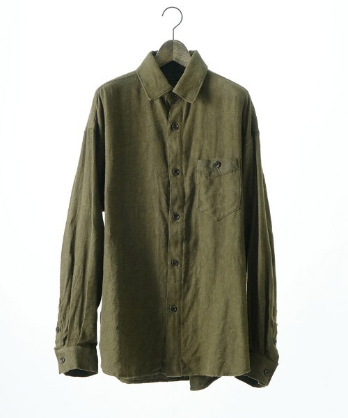 EGO TRIPPING（エゴトリッピング）の「ms6118- Brushlinen リネンシャツ（シャツ/ブラウス・メンズ・オリーブ系/ブラック・46/48）」の17枚目の写真