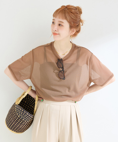 B.C STOCK（ベーセーストック）の「《2点セット》ウォッシャブル / NYチュールオーバーTシャツ（Tシャツ/カットソー・レディース・ライトグレー/スカイブルー/チョコ・FREE）」の3枚目の写真