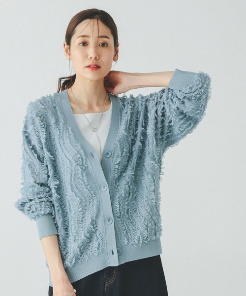 GLOBAL WORK(グローバルワーク)の「シアーフリンジカーディガン長袖/492317(カーディガン/ボレロ・レディース・ブラック/ライトグレー/ブルー/アイボリー・MEDIUM/LARGE)」の4枚目の写真