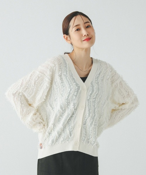 GLOBAL WORK(グローバルワーク)の「シアーフリンジカーディガン長袖/492317(カーディガン/ボレロ・レディース・ブラック/ライトグレー/ブルー/アイボリー・MEDIUM/LARGE)」の7枚目の写真