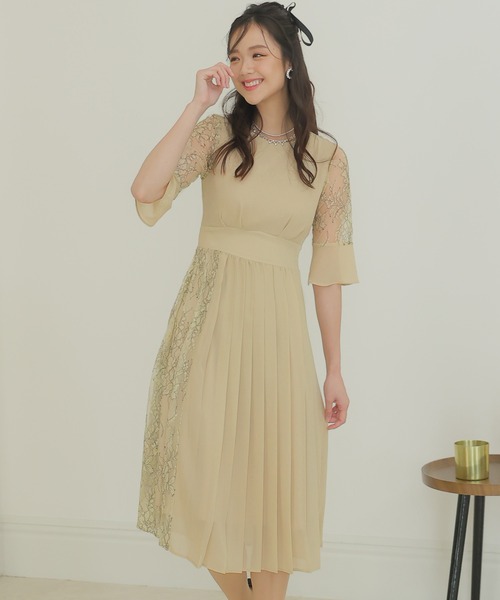 【お値下げ可能！】PourVous 七分袖ワンピース PourVous ドレス 結婚式ワンピースドレスVネック七分袖＆ミモレ
