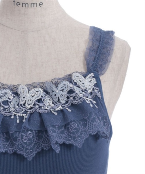 axes femme（アクシーズファム）の「カップ付き蝶々レースキャミ（キャミソール・レディース・ネイビー/ピンク・MEDIUM/LARGE）」の3枚目の写真