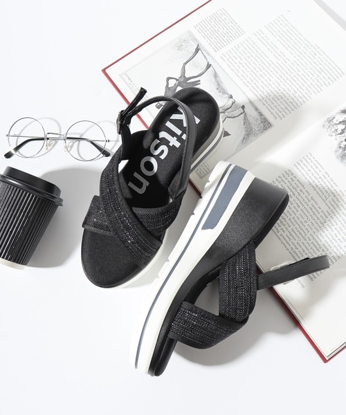 kitson（キットソン）の「kitson キラキラ クロスベルトバックストラップ 厚底サンダル（サンダル・レディース・ベージュ/ブラック/ライム・S/M/L/LL）」の2枚目の写真
