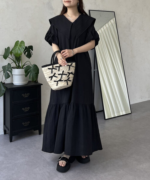 prose verse（プロズヴェール）の「バルーンスリーブセーラーカラーワンピース（ワンピース・レディース・ブラック・PL/PM/LARGE/MEDIUM）」の2枚目の写真