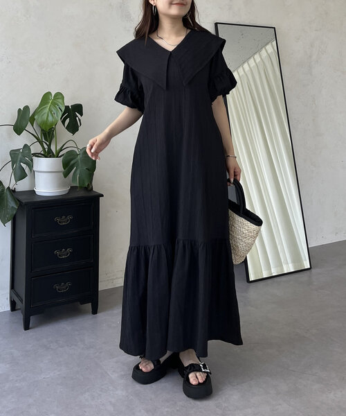 prose verse（プロズヴェール）の「バルーンスリーブセーラーカラーワンピース（ワンピース・レディース・ブラック・PL/PM/LARGE/MEDIUM）」の6枚目の写真