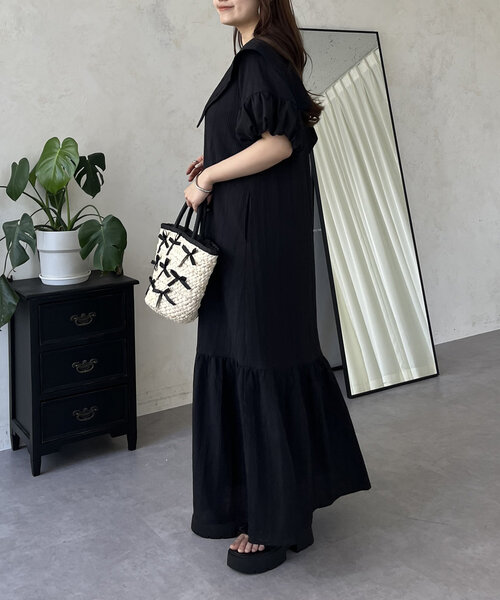 prose verse（プロズヴェール）の「バルーンスリーブセーラーカラーワンピース（ワンピース・レディース・ブラック・PL/PM/LARGE/MEDIUM）」の7枚目の写真