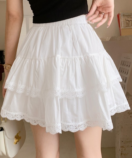 Per sist ence（パーシエンス）の「レース付ティアードミニスカート/インナーパンツ付き（スカート・レディース・ホワイト/ブラック・ONE SIZE）」の18枚目の写真