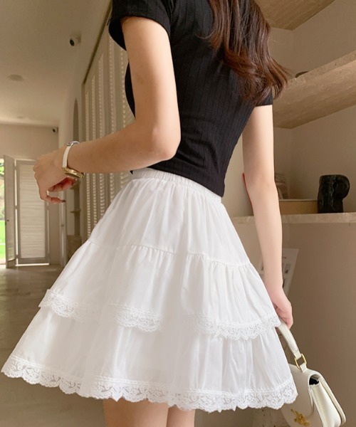 Per sist ence（パーシエンス）の「レース付ティアードミニスカート/インナーパンツ付き（スカート・レディース・ホワイト/ブラック・ONE SIZE）」の20枚目の写真