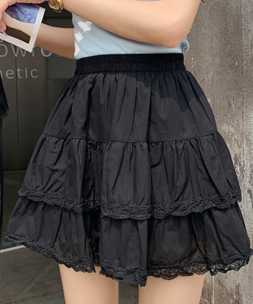 Per sist ence（パーシエンス）の「レース付ティアードミニスカート/インナーパンツ付き（スカート・レディース・ホワイト/ブラック・ONE SIZE）」の14枚目の写真