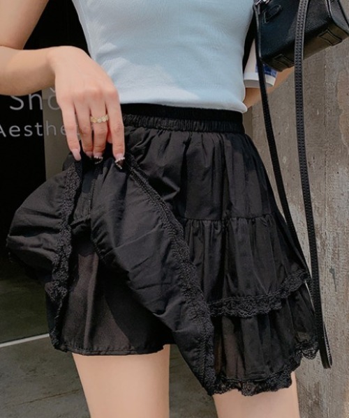 Per sist ence（パーシエンス）の「レース付ティアードミニスカート/インナーパンツ付き（スカート・レディース・ホワイト/ブラック・ONE SIZE）」の8枚目の写真