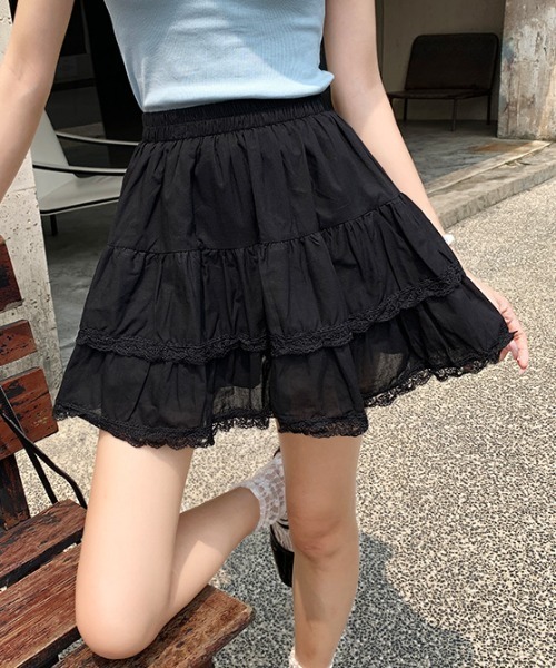 Per sist ence（パーシエンス）の「レース付ティアードミニスカート/インナーパンツ付き（スカート・レディース・ホワイト/ブラック・ONE SIZE）」の15枚目の写真