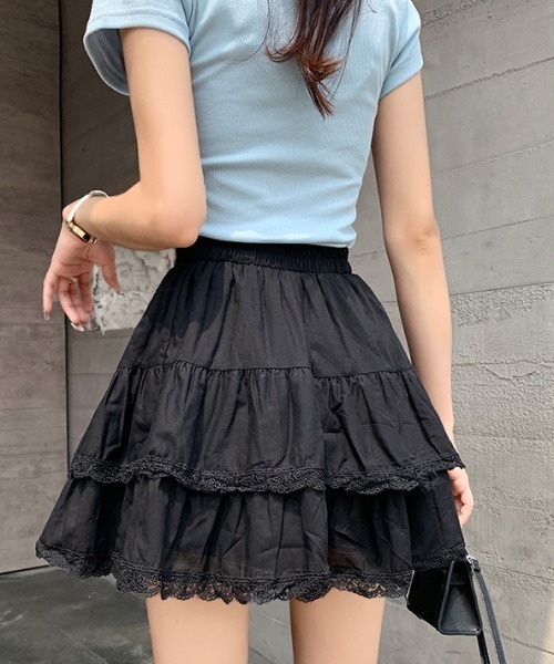 Per sist ence（パーシエンス）の「レース付ティアードミニスカート/インナーパンツ付き（スカート・レディース・ホワイト/ブラック・ONE SIZE）」の9枚目の写真