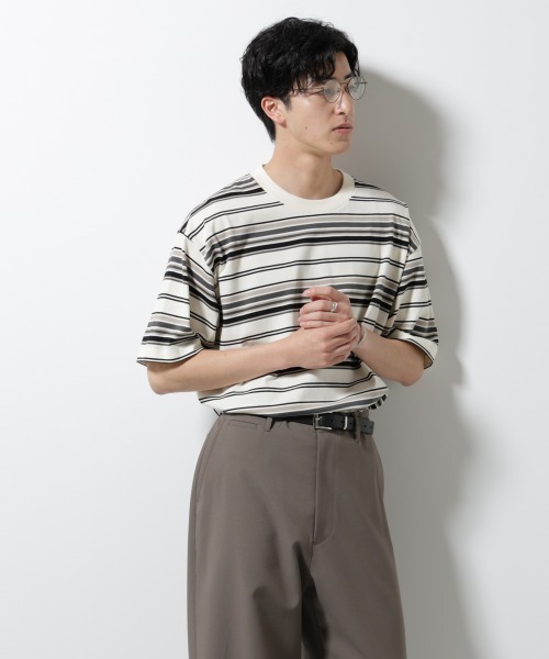 NANO universe（ナノユニバース）の「マルチボーダーリラックスＴシャツ 半袖（Tシャツ/カットソー・メンズ・ホワイト/ブラック/レッド系その他4・S/M/L）」の2枚目の写真