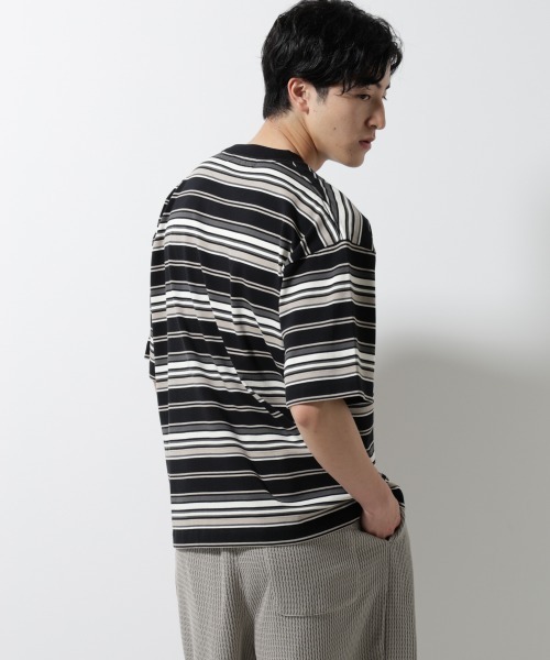 NANO universe(ナノユニバース)の「マルチボーダーリラックスTシャツ 半袖(Tシャツ/カットソー・メンズ・ホワイト/ブラック/レッド系その他4・S/M/L)」の16枚目の写真