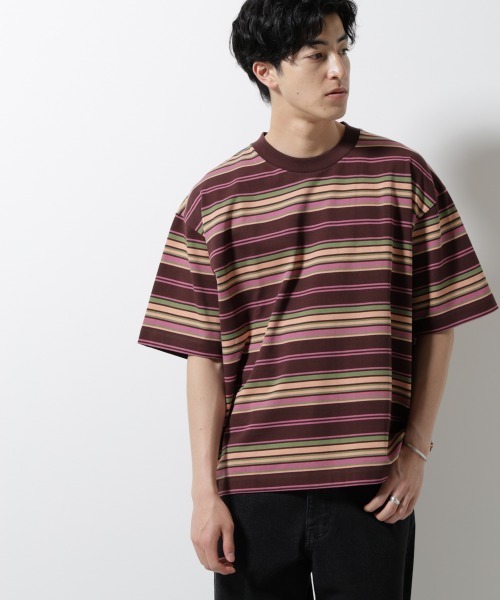 NANO universe(ナノユニバース)の「マルチボーダーリラックスTシャツ 半袖(Tシャツ/カットソー・メンズ・ホワイト/ブラック/レッド系その他4・S/M/L)」の21枚目の写真