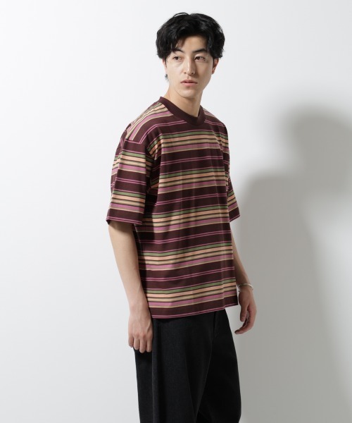 NANO universe(ナノユニバース)の「マルチボーダーリラックスTシャツ 半袖(Tシャツ/カットソー・メンズ・ホワイト/ブラック/レッド系その他4・S/M/L)」の22枚目の写真