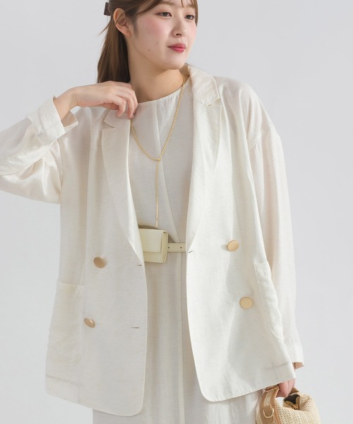 PICCIN（ピッチン）の「【セットアップ可能】麻混ダブルジャケット（テーラードジャケット・レディース・アイボリー/ブラック・M）」の2枚目の写真