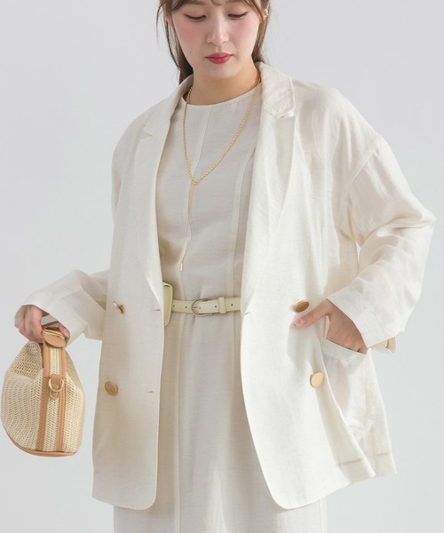 PICCIN（ピッチン）の「【セットアップ可能】麻混ダブルジャケット（テーラードジャケット・レディース・アイボリー/ブラック・M）」の3枚目の写真