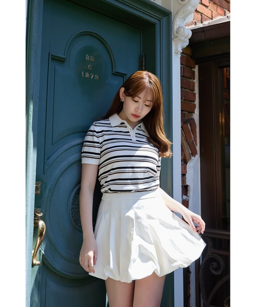ハーリップトゥ　Multi Border Polo Top ホワイト　美品 Multi Border Polo Top（ポロシャツ）｜Her lip to（ハーリップ