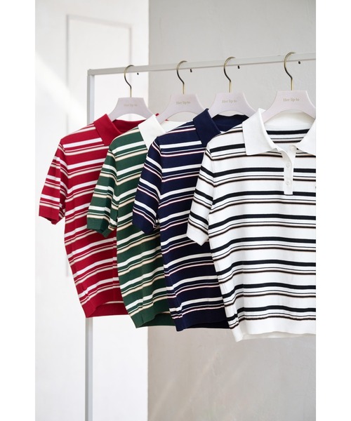 ぴ*こ様 herlipto Multi-WayBackRibbonStripeD Multi Border Polo Top（ポロシャツ）｜Her lip to（ハーリップ
