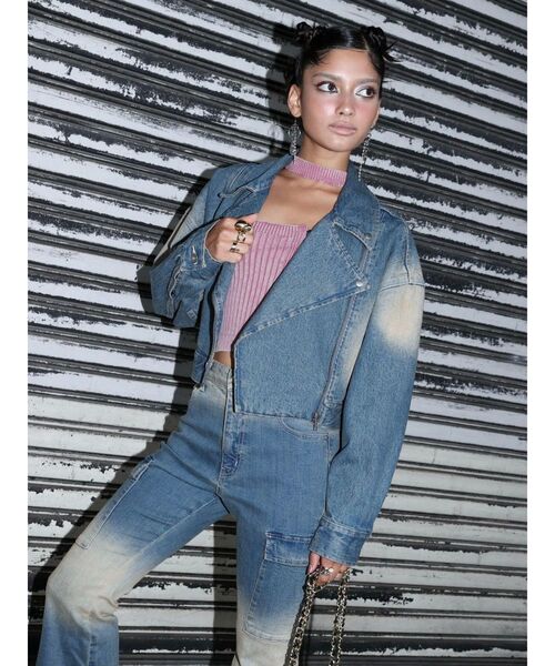 EVRIS（エヴリス）の「Eモチーフピグメントチョーカーベアニットトップス（ニット/セーター・レディース・ブラウン/ピンク/ブラック・FREE）」の14枚目の写真