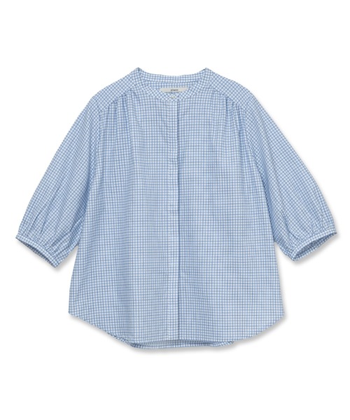 23区 半袖シャツ・ブラウス パールボタン ライトブルー RUIRUE BOUTIQUE ブラウス シャツ 前後2way 洗える ｜パール