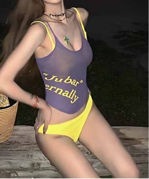 FREE STYLISTS(フリー スタイリスト)の「Y2K スポーティ&センシュアル キャミソールスイムウェア 〔3点SET 〕(水着・レディース・ブラック/パープル・FREE)」の11枚目の写真