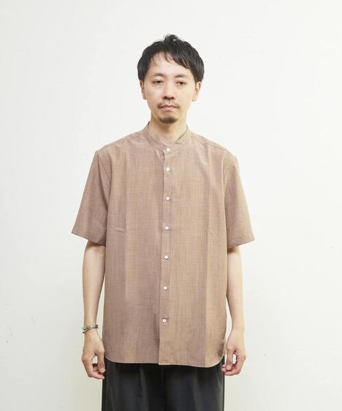 MEN'S MELROSE（メンズメルローズ）の「リネンライクスラブエステル / スタンダード半袖バンドカラーシャツ（シャツ/ブラウス・メンズ・ブルー/ライトブルー/グリーン/ベージュ・2/3/4）」の5枚目の写真