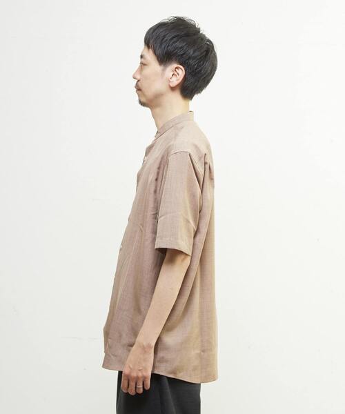 MEN'S MELROSE（メンズメルローズ）の「リネンライクスラブエステル / スタンダード半袖バンドカラーシャツ（シャツ/ブラウス・メンズ・ブルー/ライトブルー/グリーン/ベージュ・2/3/4）」の6枚目の写真