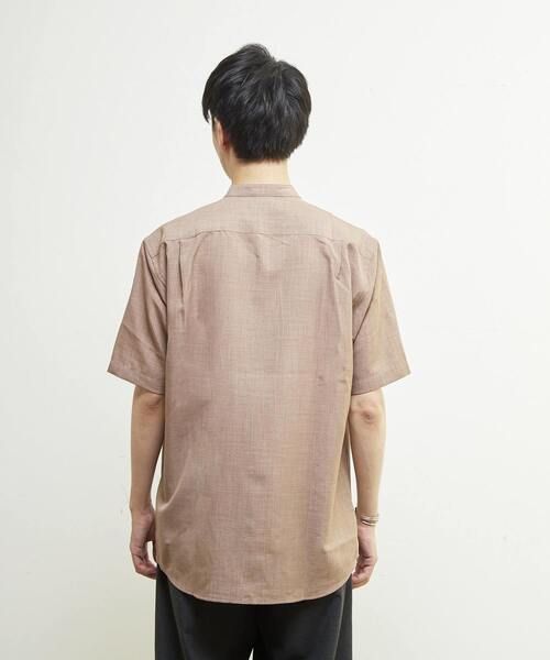 MEN'S MELROSE（メンズメルローズ）の「リネンライクスラブエステル / スタンダード半袖バンドカラーシャツ（シャツ/ブラウス・メンズ・ブルー/ライトブルー/グリーン/ベージュ・2/3/4）」の7枚目の写真